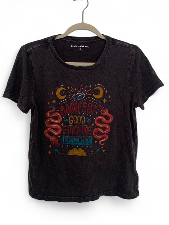 Lucky Brand Tops - Lucky Brand Black Tee with Colorful 'Manifest Good Fortune' Graphic